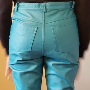 Teal leather pants